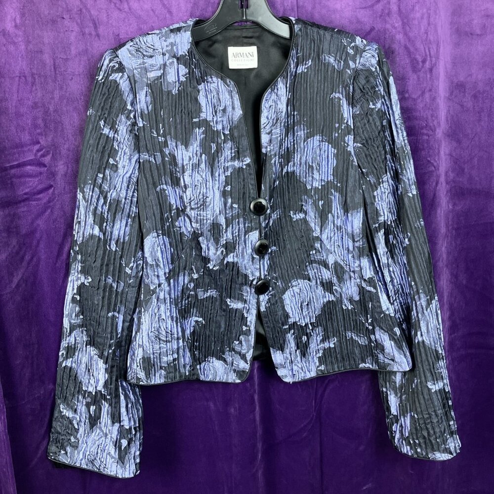 12 14 ELEGANT Armani Collezione Floral Silk Pleat Roses Evening Jacket Cocktail
